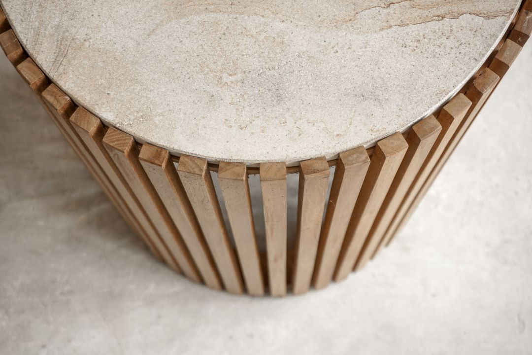 【ELEMENTS CONCEPT】Round Side Table Eastwood（イーストウッド）　直径40cm　大理石/チークウッド　ジャパンディ