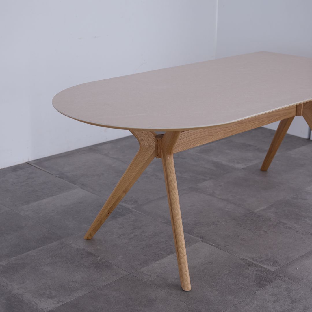 セラミック天板】ロケット型ダイニングテーブル シールド オーク無垢脚