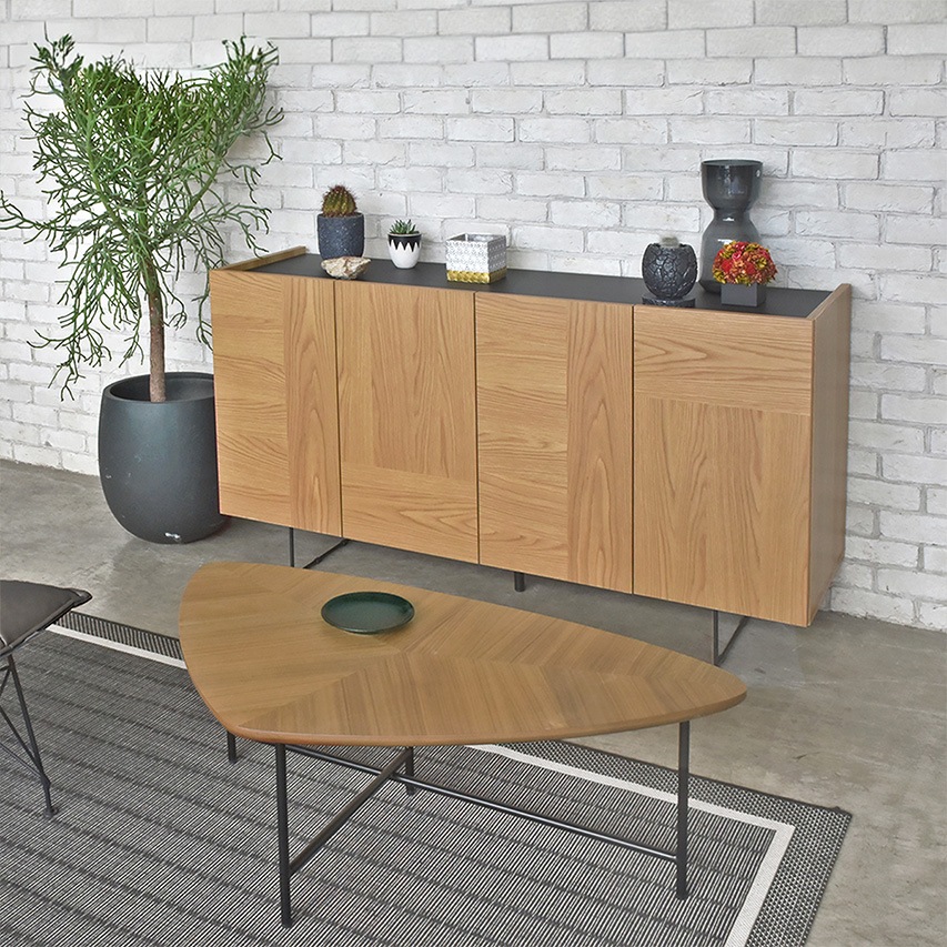 サイドボード RT150 ウォールナット突板/オーク突板 スチール脚