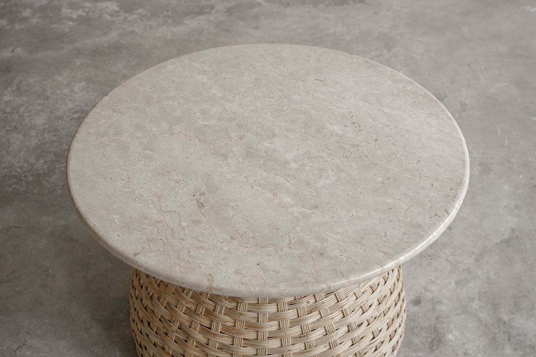 【ELEMENTS CONCEPT】Coffee Table Poppy（ポピー） 直径70cm　大理石天板/ラタン　ジャパンディ