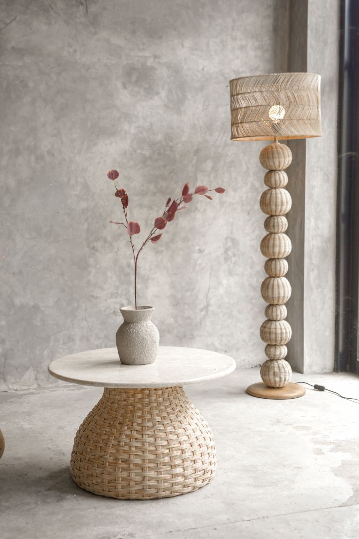 【ELEMENTS CONCEPT】Coffee Table Poppy（ポピー） 直径70cm　大理石天板/ラタン　ジャパンディ