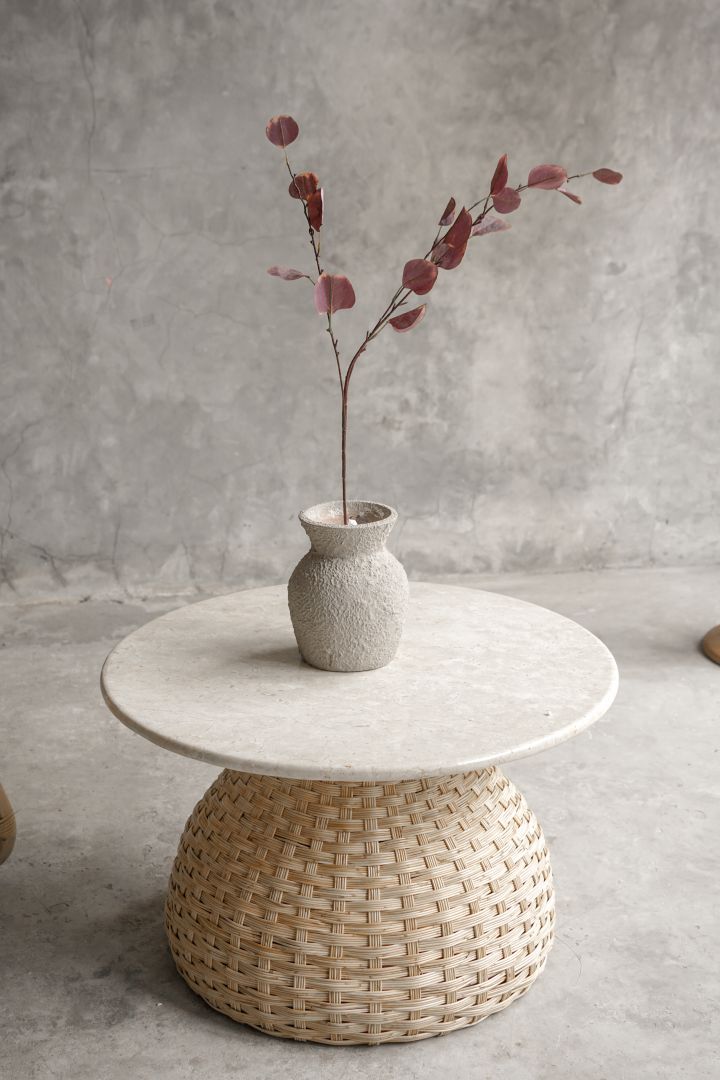 【ELEMENTS CONCEPT】Coffee Table Poppy（ポピー） 直径70cm　大理石天板/ラタン　ジャパンディ