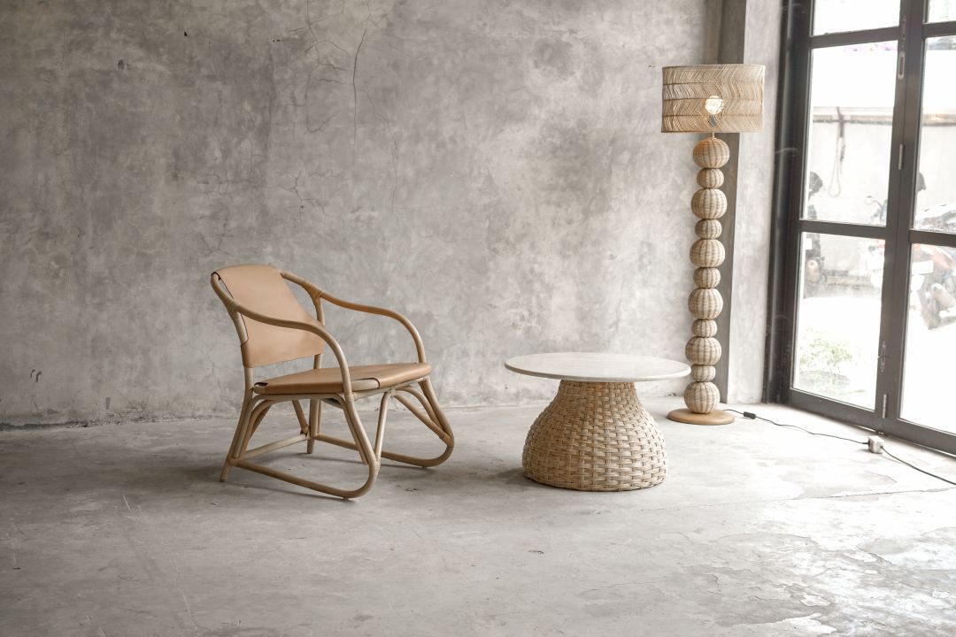 【ELEMENTS CONCEPT】Coffee Table Poppy（ポピー） 直径70cm　大理石天板/ラタン　ジャパンディ