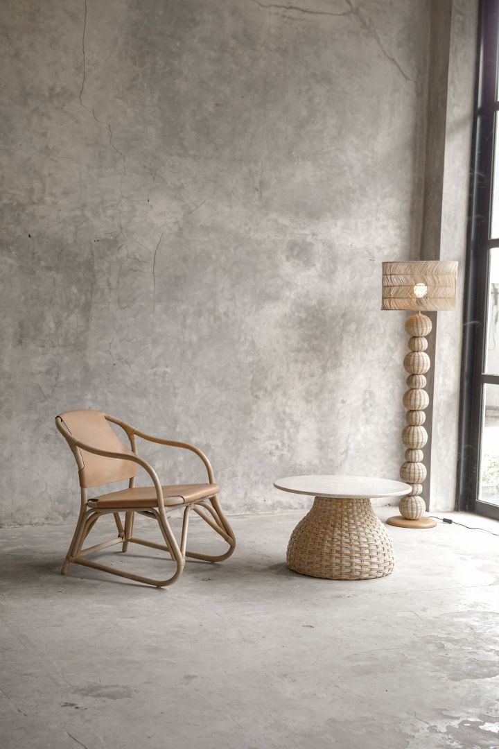 【ELEMENTS CONCEPT】Coffee Table Poppy（ポピー） 直径70cm　大理石天板/ラタン　ジャパンディ