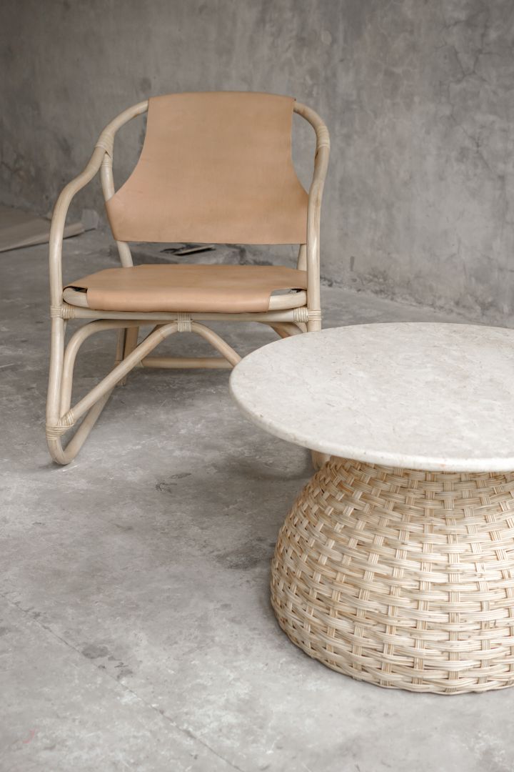 【ELEMENTS CONCEPT】Coffee Table Poppy（ポピー） 直径70cm　大理石天板/ラタン　ジャパンディ