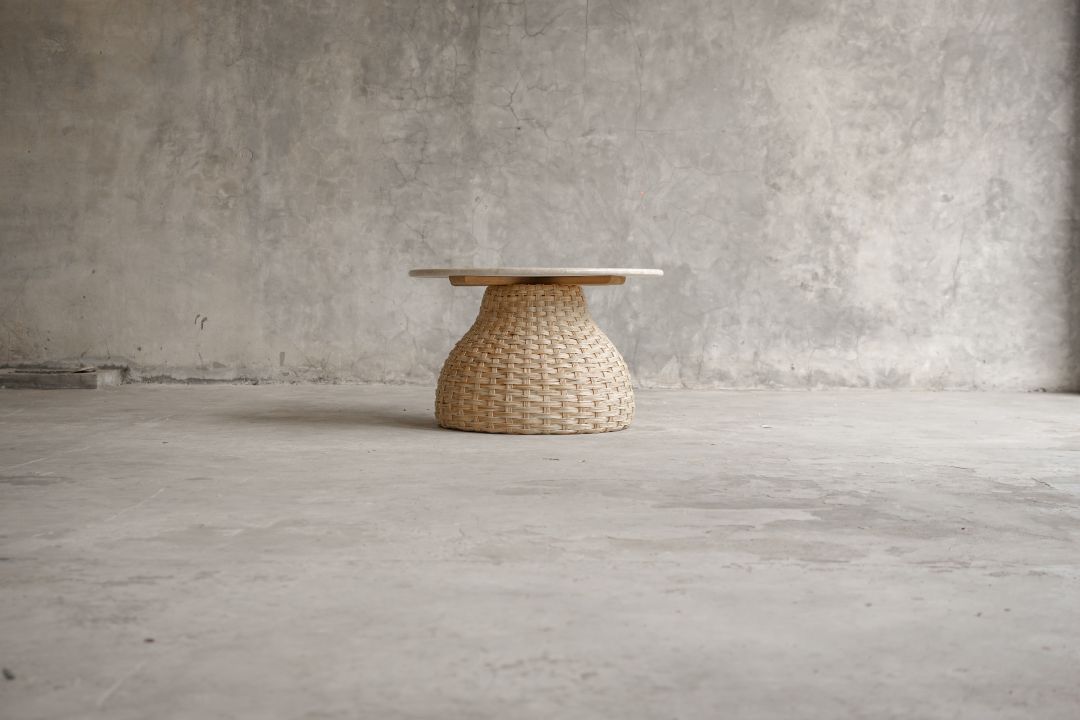 【ELEMENTS CONCEPT】Coffee Table Poppy（ポピー） 直径70cm　大理石天板/ラタン　ジャパンディ