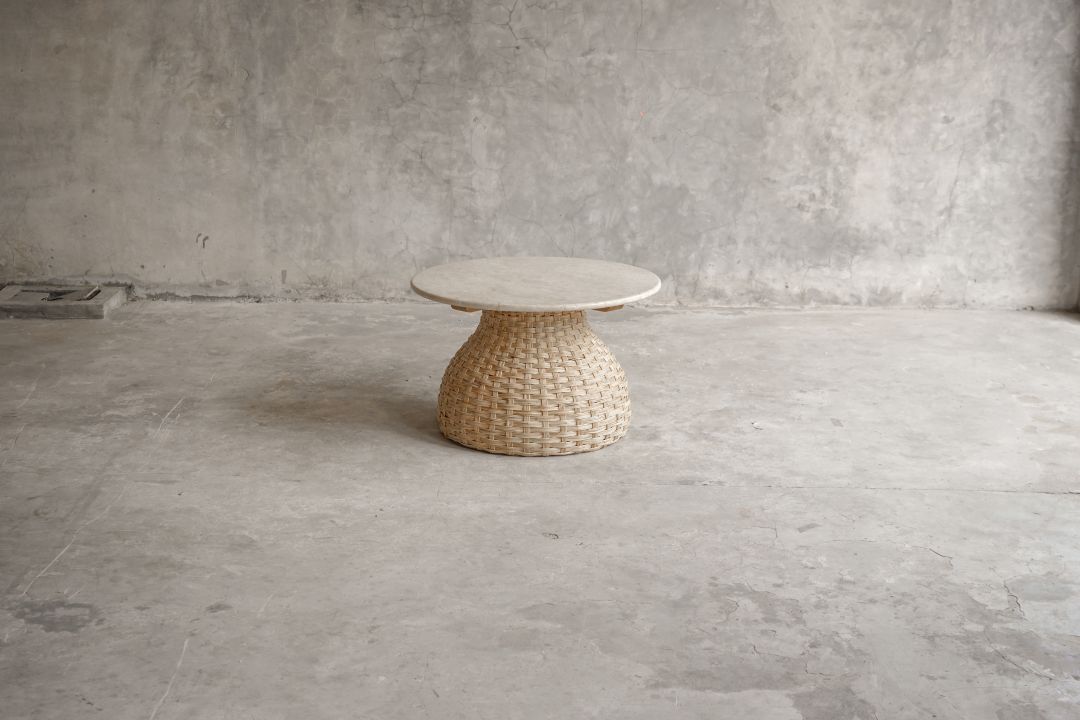 【ELEMENTS CONCEPT】Coffee Table Poppy（ポピー） 直径70cm　大理石天板/ラタン　ジャパンディ