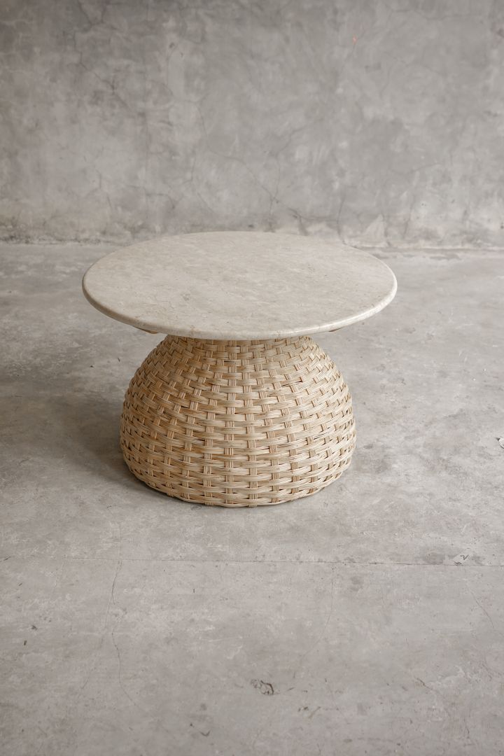 【ELEMENTS CONCEPT】Coffee Table Poppy（ポピー） 直径70cm　大理石天板/ラタン　ジャパンディ