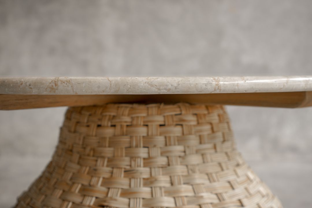 【ELEMENTS CONCEPT】Coffee Table Poppy（ポピー） 直径70cm　大理石天板/ラタン　ジャパンディ