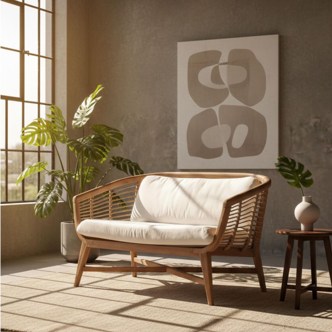 【ELEMENTS CONCEPT】Sofa Tonga（トンガ） チークウッド/人工ラタン/ファブリック　ジャパンディ