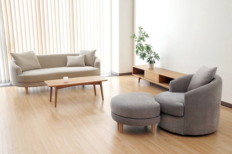 3Pソファ　LAR　撥水加工生地(テフロン加工)　ラウンドソファ　クッション3個付属