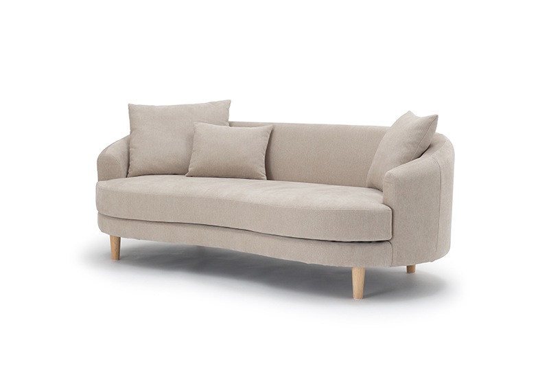 3Pソファ　LAR　撥水加工生地(テフロン加工)　ラウンドソファ　クッション3個付属