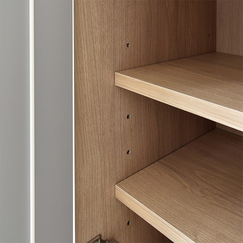 70キャビネット　【204-BE】　グレー色/真鍮ヘアライン取手/観音開き扉