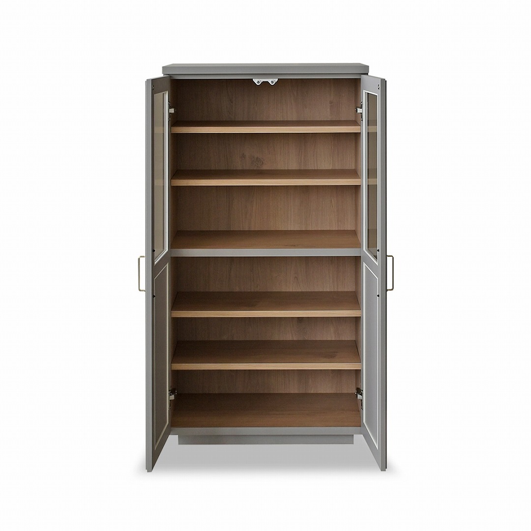 70キャビネット　【204-BE】　グレー色/真鍮ヘアライン取手/観音開き扉