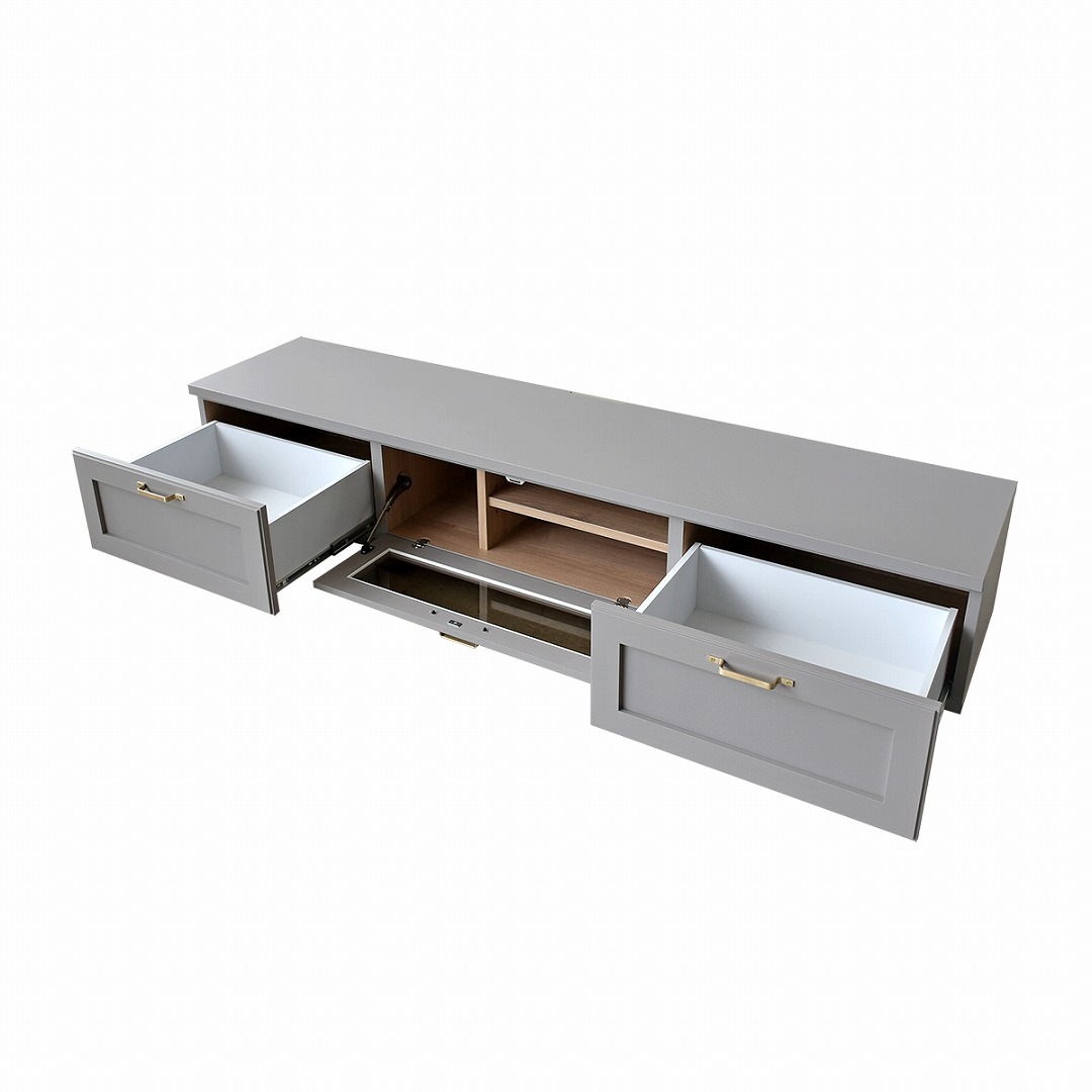 TVボード　【204-BE】　グレー色/真鍮ヘアライン取手