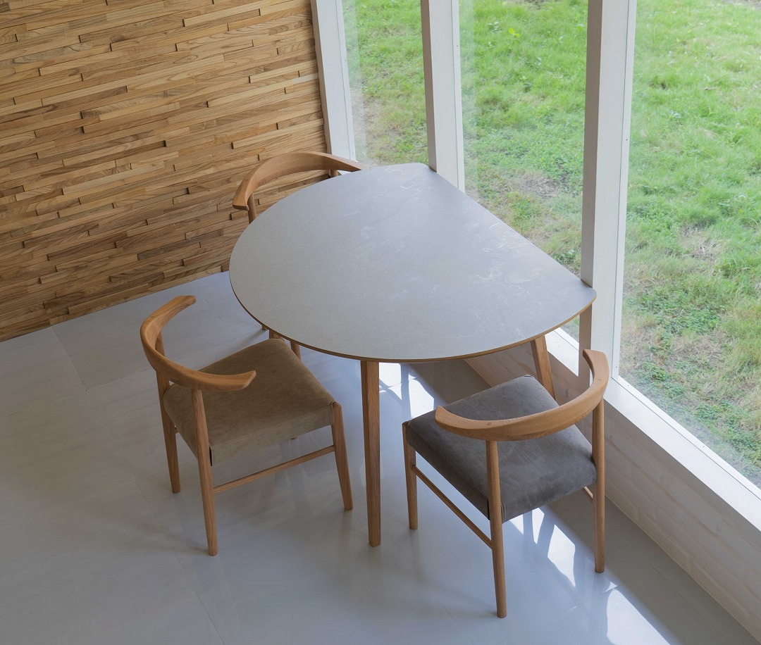半円形ダイニングテーブル FIKA 1200RT 直径120cm モルタル調 グレー