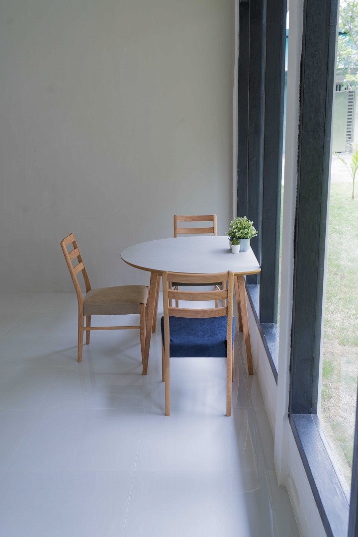 半円形ダイニングテーブル FIKA 1200RT 直径120cm モルタル調 グレー