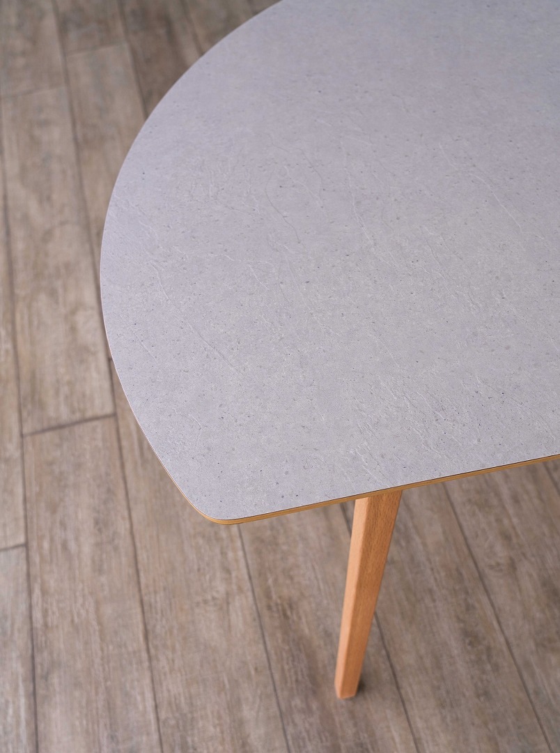 半円形ダイニングテーブル FIKA 1200RT 直径120cm モルタル調 グレー