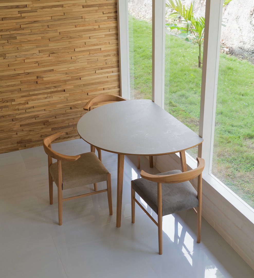 半円形ダイニングテーブル FIKA 1200RT 直径120cm モルタル調 グレー