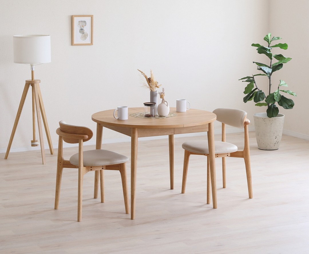 伸長ラウンドテーブル ロブロ ホワイトオーク/ウォールナット 直径