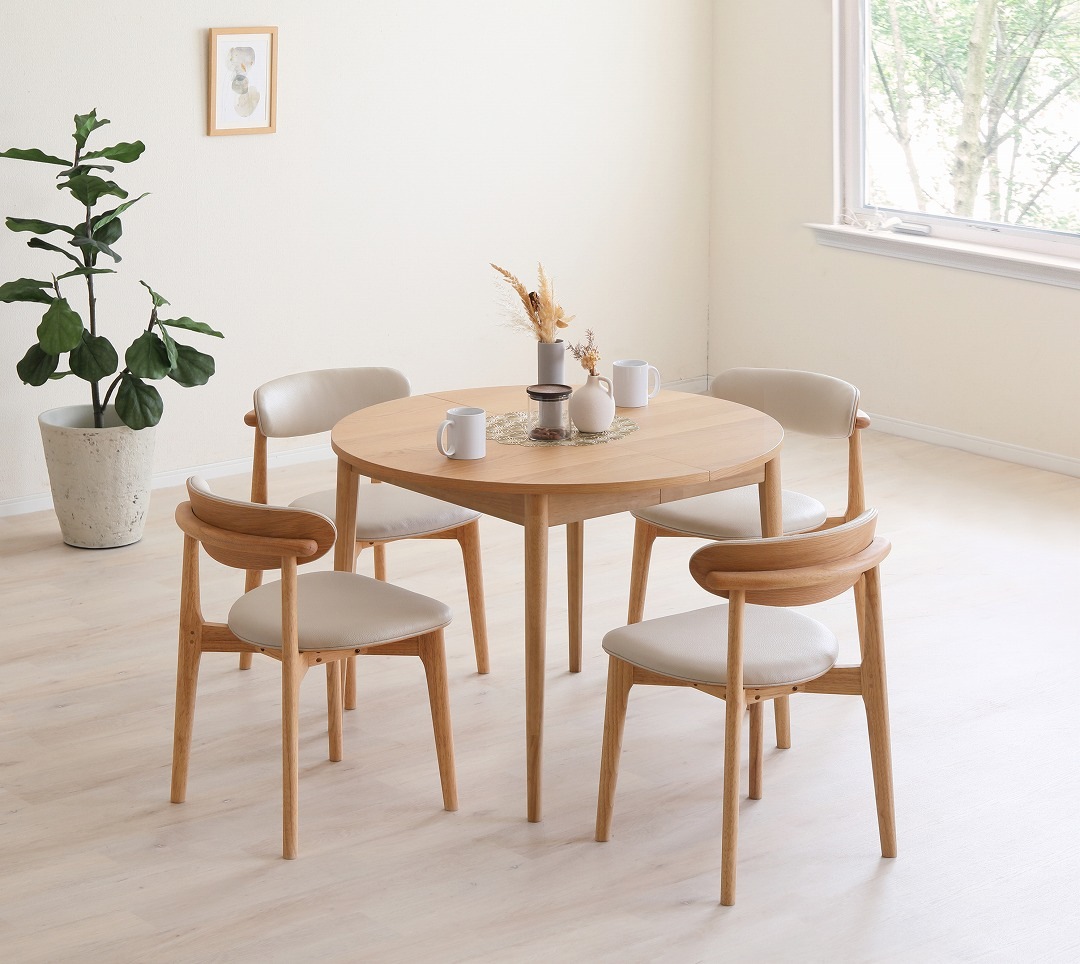 伸長ラウンドテーブル ロブロ ホワイトオーク/ウォールナット 直径