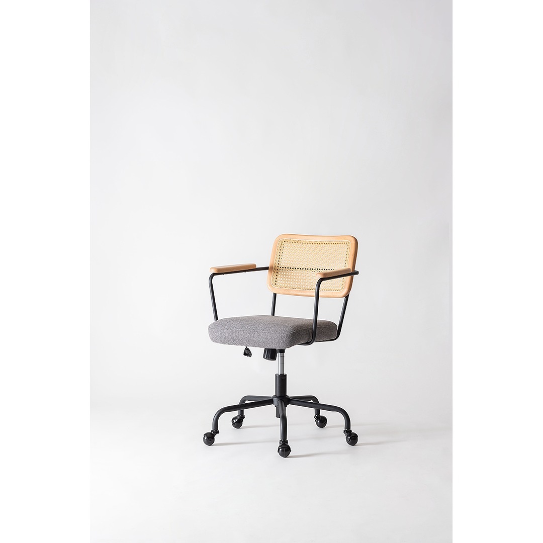 デスクチェア　F7-119　エルダーチェア　人工ラタン　天然木　スチール