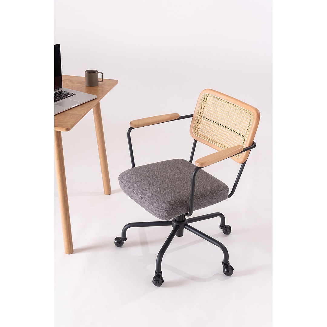 デスクチェア　F7-119　エルダーチェア　人工ラタン　天然木　スチール