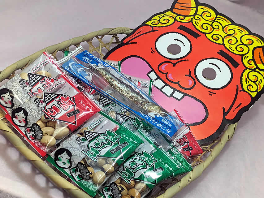 まめまき 豆まきセットお面付き 節分用 | 京菓子 | ちりめん山椒の京都