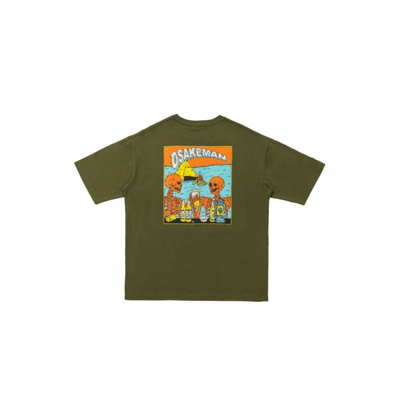 お酒マンTシャツ　ビッグアウトドアTシャツ カーキ