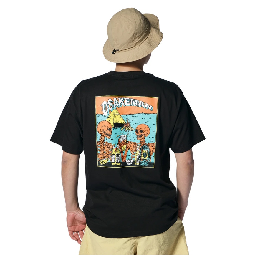 お酒マンTシャツ　ビッグアウトドアTシャツ ブラック
