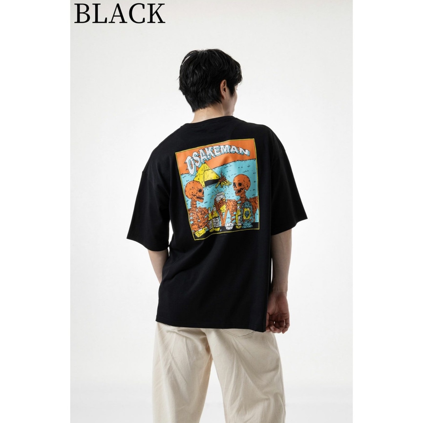 お酒マンTシャツ　ビッグアウトドアTシャツ ブラック