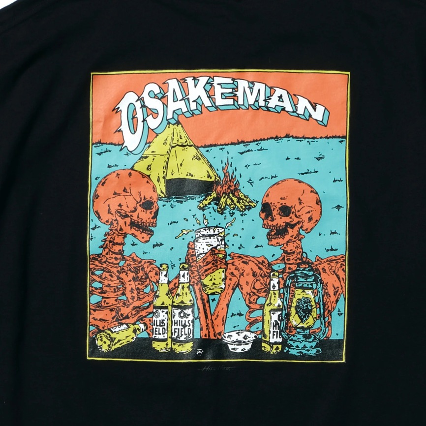お酒マンTシャツ　ビッグアウトドアTシャツ ブラック
