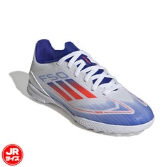 アディダス キッズ F50 LEAGUE TF adidas サッカー フットサル トレーニングシューズ トレシュー ジュニア Jr 子供 人工芝 ターフ フットウェアホワイト×ソーラーレッド×ルシッドブルー (IF1372)