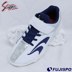 野球 ジュニア スパイク KUBOTA Slugger 少年野球 ジュニア野球 ポイントスパイク ベルト式 ゴム紐 ホワイト/ネイビー (D-J01-WHT-NVY)