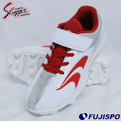 野球 ジュニア スパイク KUBOTA Slugger 少年野球 ジュニア野球 ポイントスパイク ベルト式 ゴム紐 ホワイト/レッド (D-J01-WHT-RED)