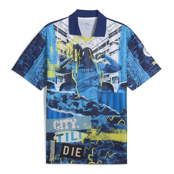 【超希少デザイン】アンブロxマンチェスターシティ ボーダーポロシャツ M プーマ マンチェスターシティ FTBLNRGY+ レトロジャージー PUMA