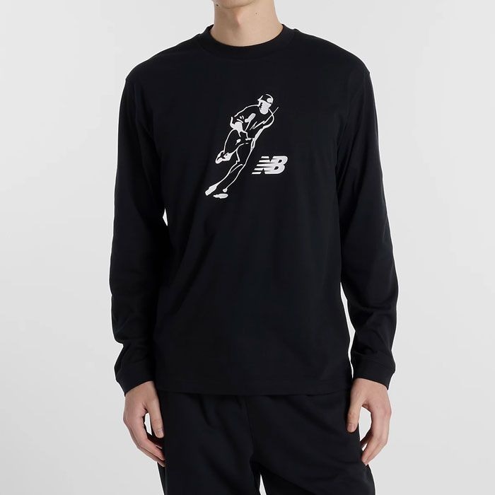 野球 ニューバランス 大谷翔平オールウェイズオン ロゴ長袖Tシャツ newbalance シャツ Tシャツ ウェア 長袖 スポーツ 運動 メンズ ユニセックス ファッション (MT6129GV-BK)