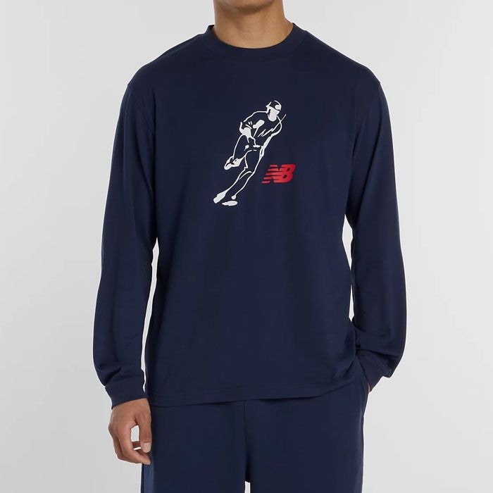 野球 ニューバランス 大谷翔平オールウェイズオン ロゴ長袖Tシャツ newbalance シャツ Tシャツ ウェア 長袖 スポーツ 運動 メンズ ユニセックス ファッション (MT6129GV-TNV)