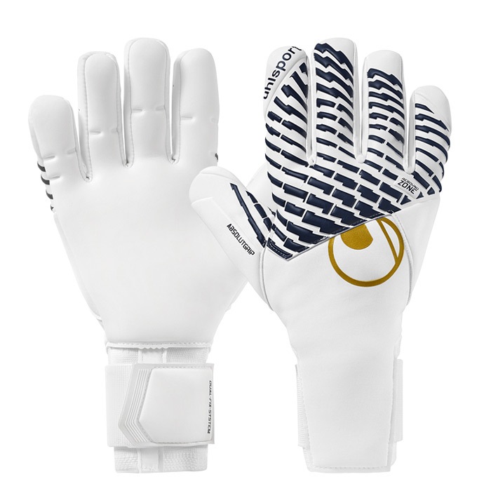 ウールシュポルト プレミアムエディション アブソルートグリップ ハーフネガティブ uhlsport サッカー キーパーグローブ キーパー手袋 ゴールキーパー GK ホワイト×ネイビー×ゴールド (101137502)