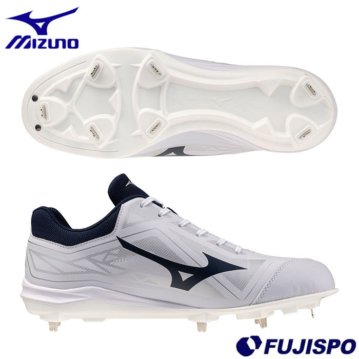 ミズノ クッションレボバディー mizuno 野球 ソフトボール スパイク 金具スパイク 紐式 ホワイト×ネイビー (11GM2625-14)