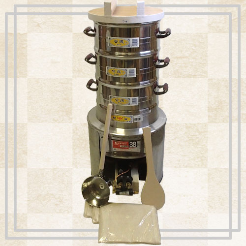 石臼と杵と3段せいろセット｜レンタルの餅つき道具