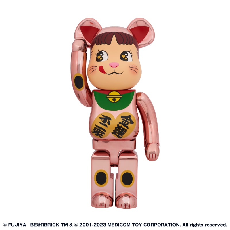BE@RBRICK 招き猫 ペコちゃん 金運ダブル小判 桃金メッキ 1000%の通販
