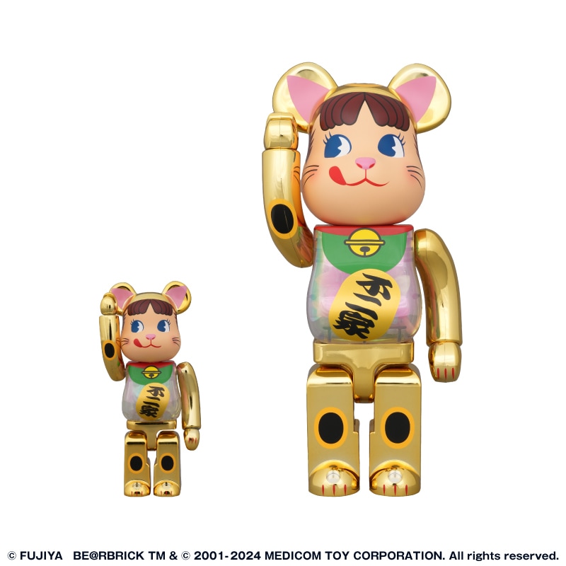 BE@RBRICK 招き猫 ペコちゃん 金メッキ 蓄光ミルキー入り 100% & 400 