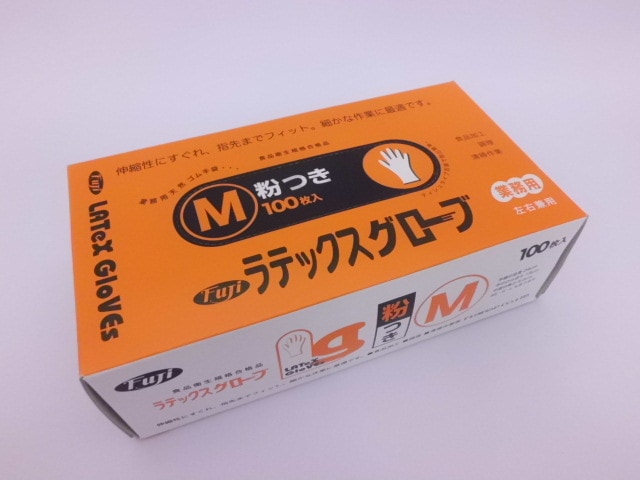 フジラテックスグローブ 粉付 白 Mサイズ（100枚入）