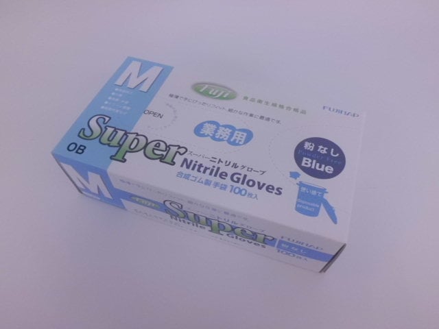 フジスーパーニトリルグローブ 粉なし ブルー M（1箱）