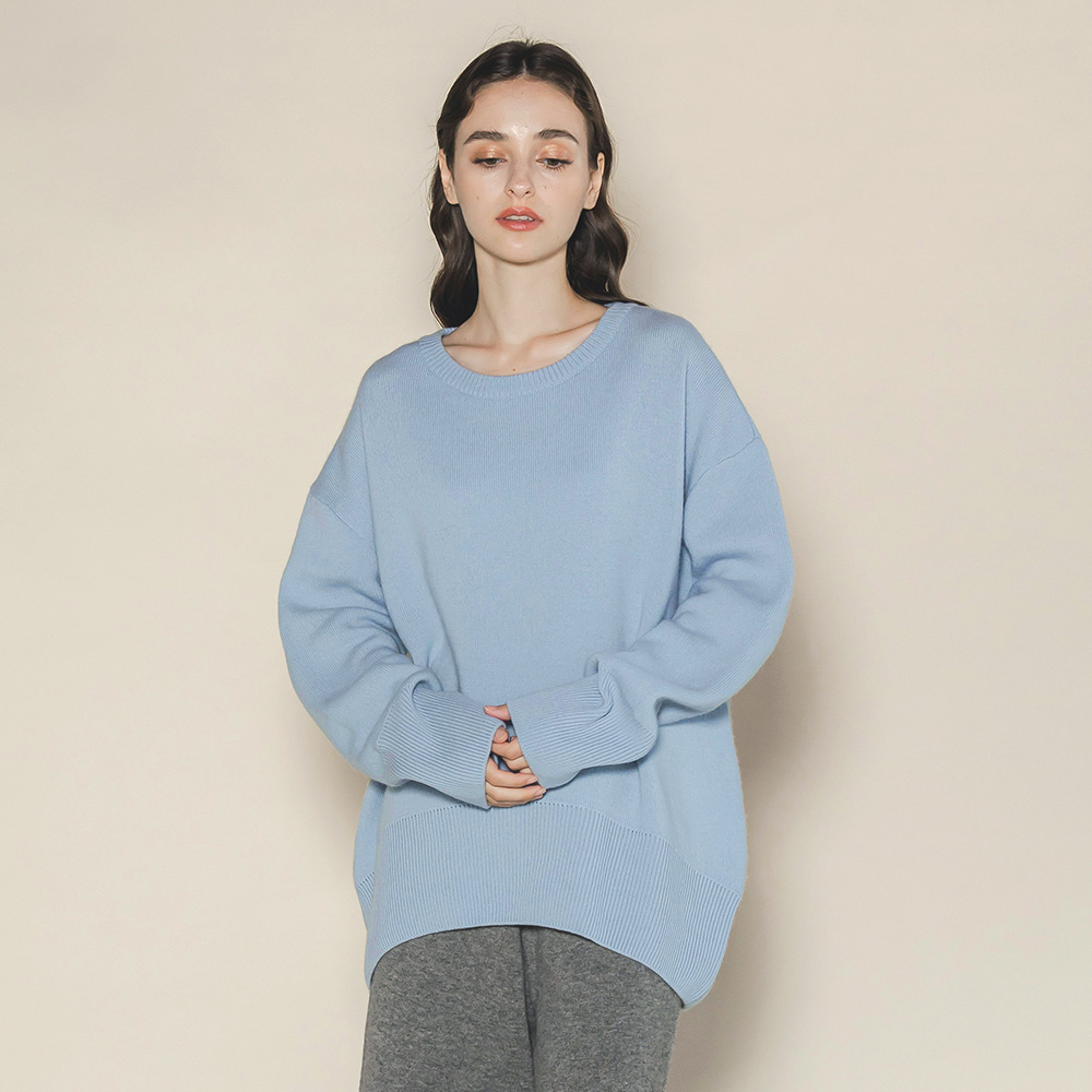 美品 深喜毛織 フカキ タートル カシミアニット LLサイズ　ブルー系 毛玉になりにくい ニット タートルネック ハイネック レディース