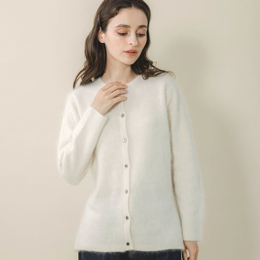 カシミヤ１００％　ファー加工カーディガン