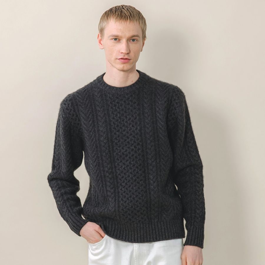 カシミヤ１００％　クラシックアランクルーネック