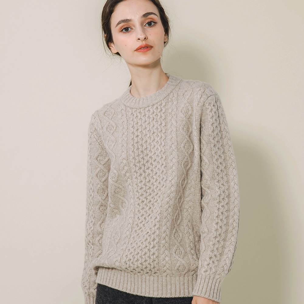 カシミヤ１００％　クラシックアランクルーネック