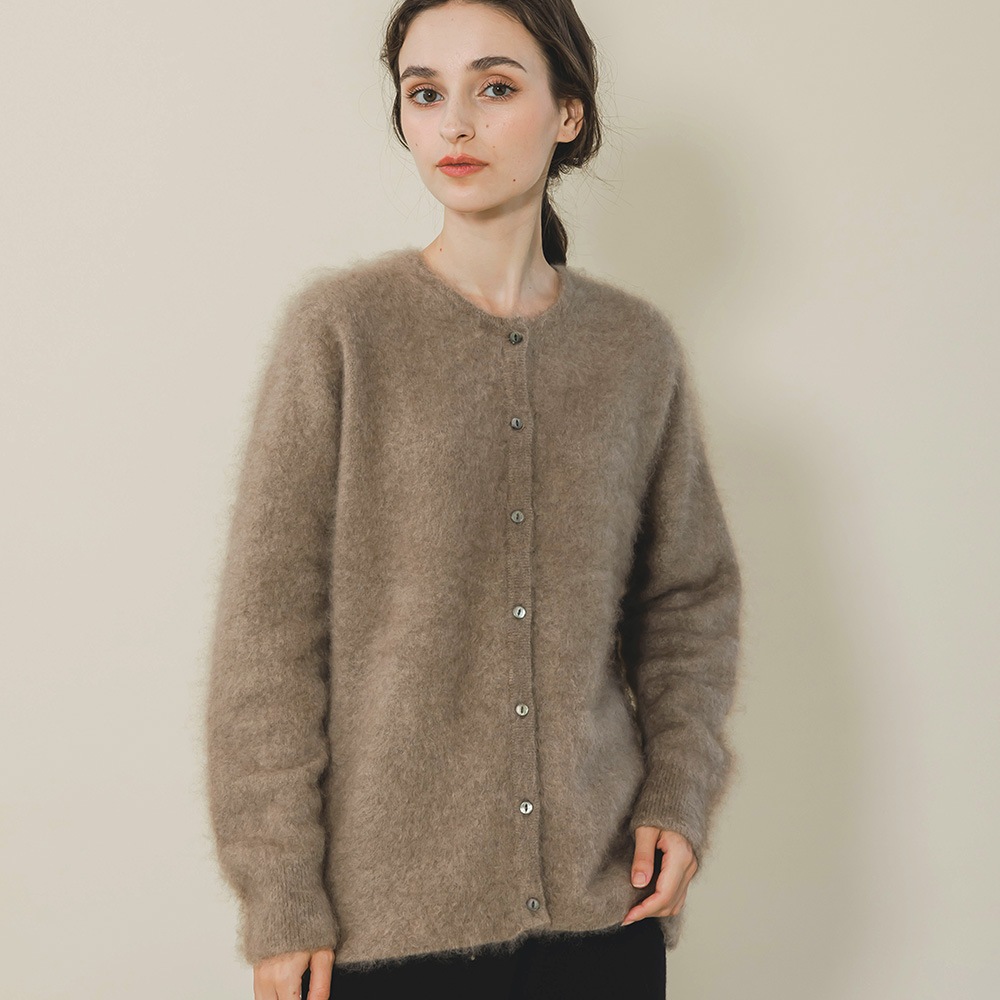 カシミヤ１００％　ファー加工カーディガン
